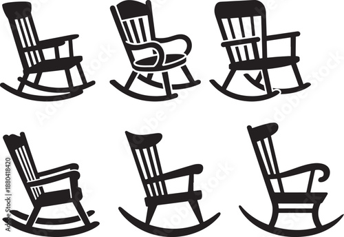 Rocking Chair Silhouette Vector Illustration -  rocking chair, rocking chair icon, rocking chair silhouette, rocking chair vecto