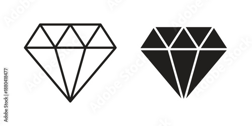 Diamond icons vector glyph and thin line. Black icons