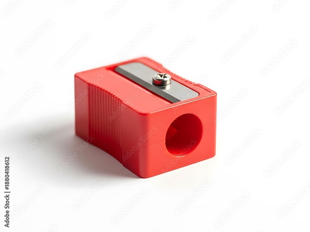 Fototapeta premium Red Plastic Pencil Sharpener Isolated on White