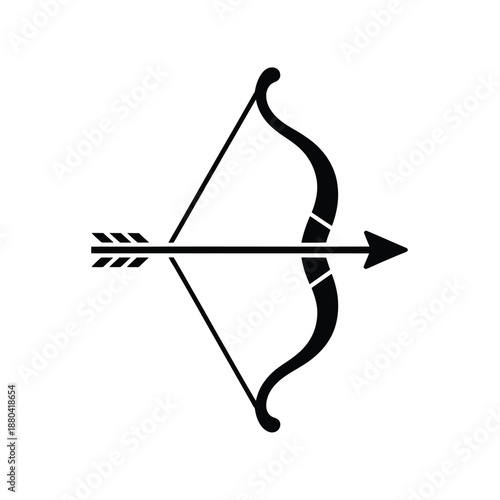 a black bow and arrow icon on a white background