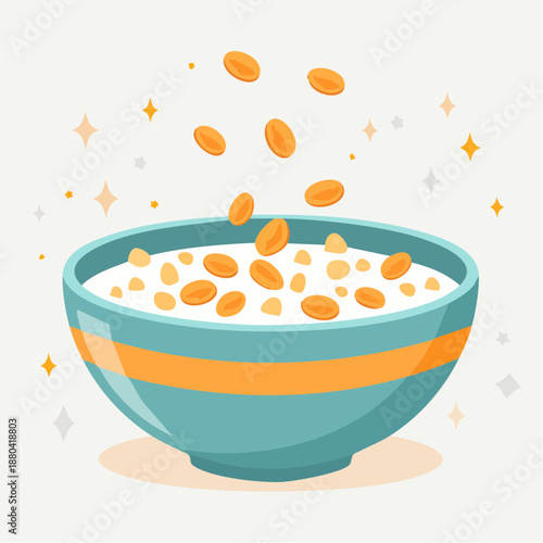 Bowl of Oatmeal with Falling Oats.