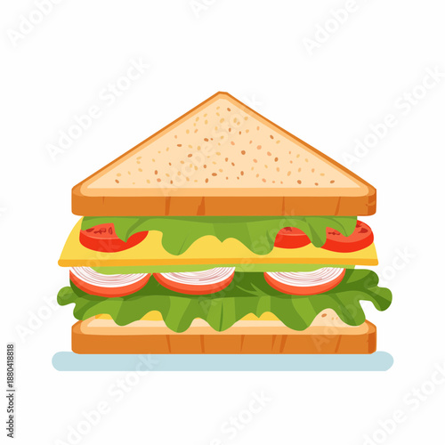 Layered Sandwich with Vegetables and Bread.