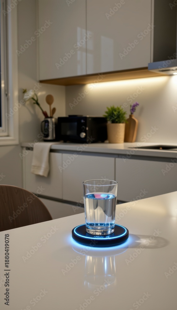 Fototapeta premium Modern Kitchen with Wireless Charging Glass and Cozy Atmosphere