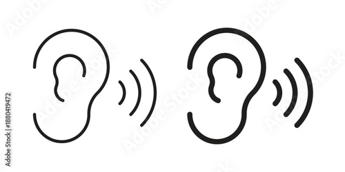 Ear icons vector glyph and thin line. Black icons