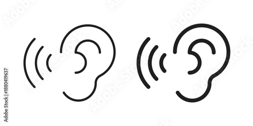 Ear icons vector glyph and thin line. Black icons