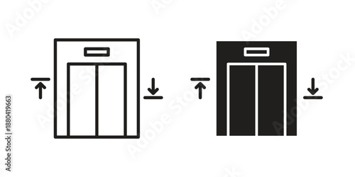 Elevator icons vector glyph and thin line. Black icons