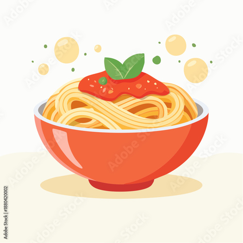 Delicious Spaghetti with Tomato Sauce and Basil.