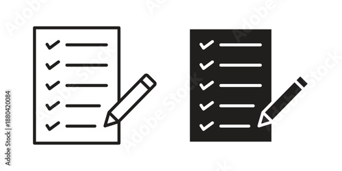 Exam icons vector glyph and thin line. Black icons