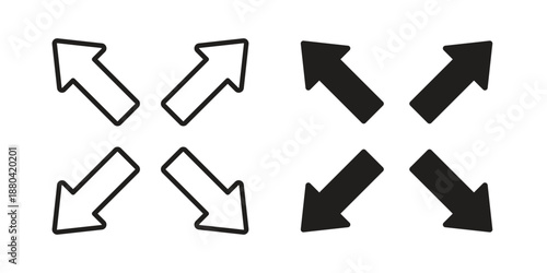 Expand icons vector glyph and thin line. Black icons
