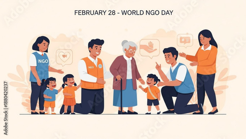 Diverse group of people helping each other on world ngo day illustration of community support and volunteerism