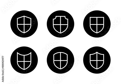 Shield outline icon set icon in black circle. Security, defense, protection symbol