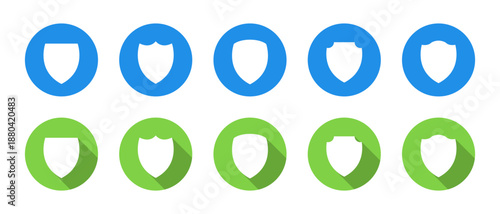 Shield icon set collection with long shadow. Security, defense, and protection badge symbol