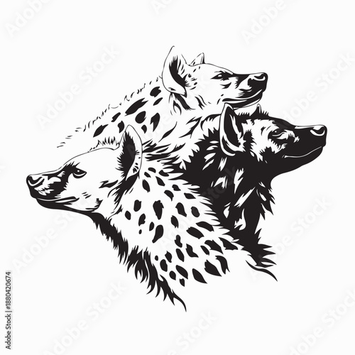 Group of Hyenas Image Vector. Black and White Group of Hyenas Vector