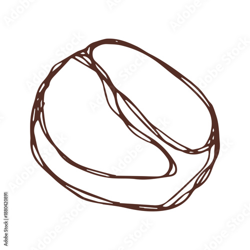 Hand drawn fresh roasted coffee bean Arabica robusta seed doodle Single element for print, web, design, decor