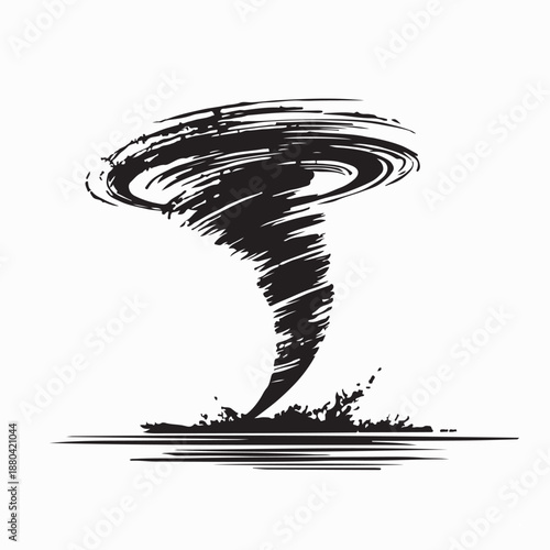 Tornado at Sea Seen from the Shore Silhouette Vector on white Background