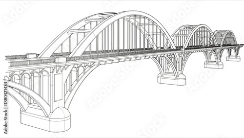 Detailed line drawing of a large bridge with multiple arches.