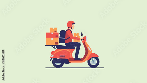 Delivery man riding a scooter with packages.