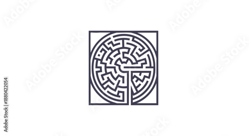 black maze logo, circular labyrinth design