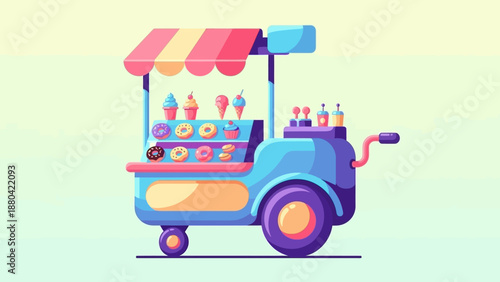 Colorful Ice Cream Cart with Sweet Treats and Refreshing Drinks.