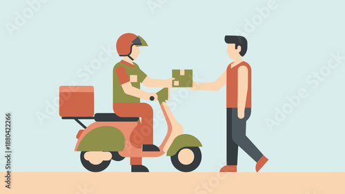 Delivery man handing over a package to a customer on the street.