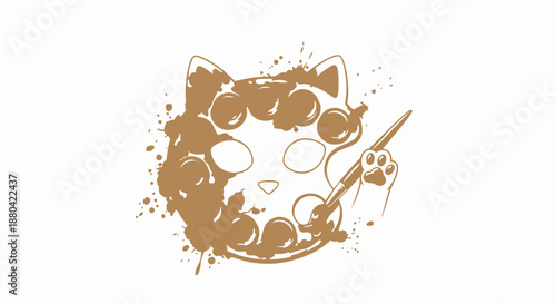 brown cat face paintbrush art