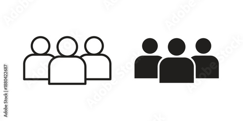 Group icons vector glyph and thin line. Black icons