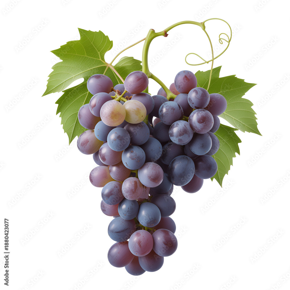 Fototapeta premium Fresh Ripe Grapes on Vine Isolated on White Background