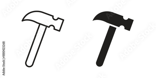 Hammer icons vector glyph and thin line. Black icons