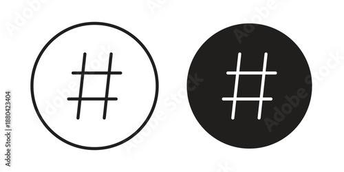 Hashtag icons vector glyph and thin line. Black icons
