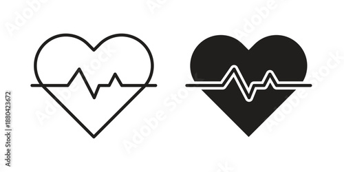 Heartbeat icons vector glyph and thin line. Black icons