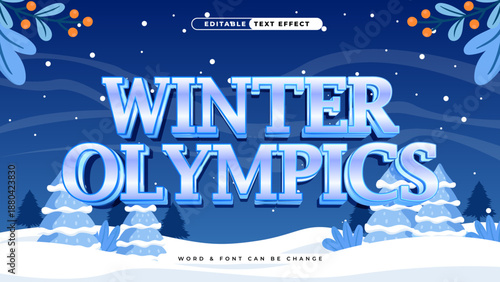 Stunning Editable 3D Winter Themed Text Effect with Icy Blue Letters set in a Beautiful Snowy Forest Landscape for Seasonal Event Promotions