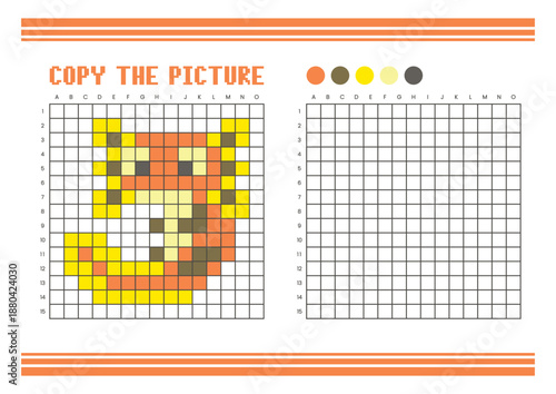 Copy the picture grid drawing worksheet for kids. Pixel art axolotl