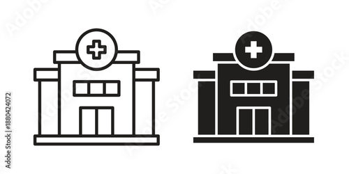 Hospital icons vector glyph and thin line. Black icons