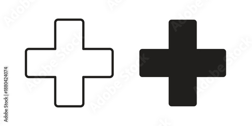 Hospital signs vector glyph and thin line. Black icons