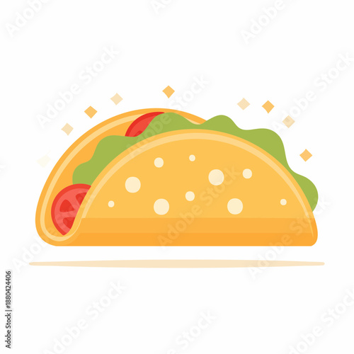 Illustration of a delicious taco with lettuce and tomato filling.
