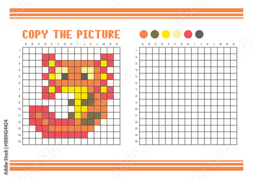 Copy the picture grid drawing worksheet for kids. Pixel art axolotl
