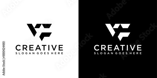 VF or FV initial letter logo design vector