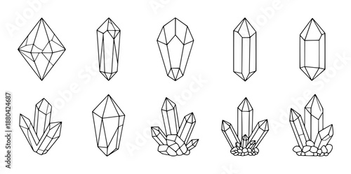 Collection of black geometric crystal cluster and single crystal mineral rock