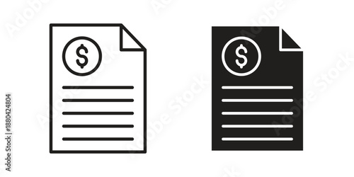 Invoice icons vector glyph and thin line. Black icons