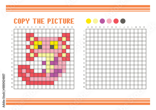 Copy the picture grid drawing worksheet for kids. Pixel art axolotl
