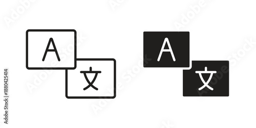 Language icons vector glyph and thin line. Black icons