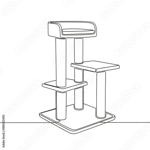 Cat scratching post in minimalist line art style on a white background  