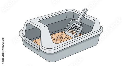 Litter box with scoop inside on a white background  