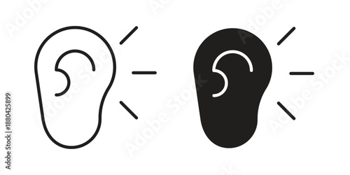 Listening icons vector glyph and thin line. Black icons