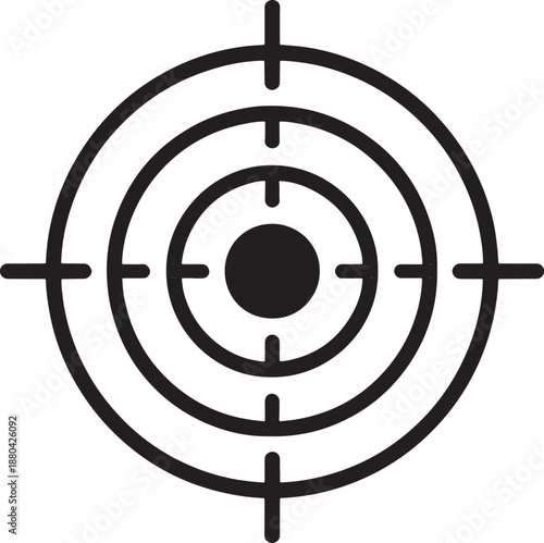 Black target symbol with crosshairs on white background