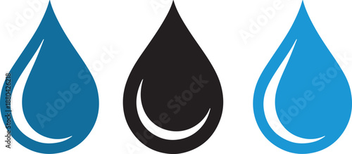 Blue and black water droplets on white background desig