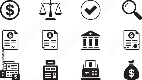 Business finance including dollar sign and scales desig