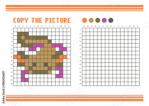 Copy the picture grid drawing worksheet for kids. Pixel art axolotl