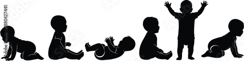 Baby Silhouette Collection with Toddler Milestones Crawling Sitting Standing and Playing Vector Illustration Set for Parenting Childcare Growth and Early Childhood Development Graphic Design