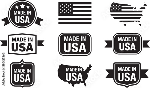Made in usa labels on white background